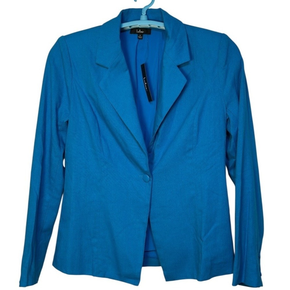 Lulus Blazer Blue Career Office Business Casual Linen Blend Jacket L NWT